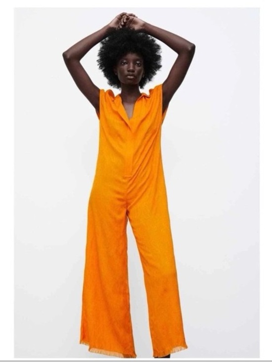 Zara Pants - Zara Sleeveless Orange Wide-Leg Jumpsuit
